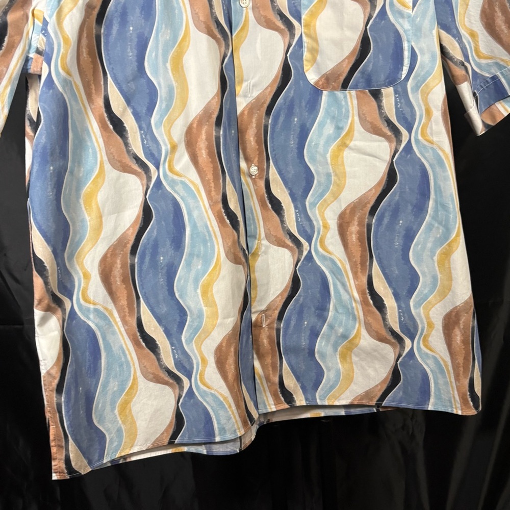 Maus & Hoffman Men's Casual Blue and Tan Wave Shirt Made in Italy Sz L - Picture 6 of 10